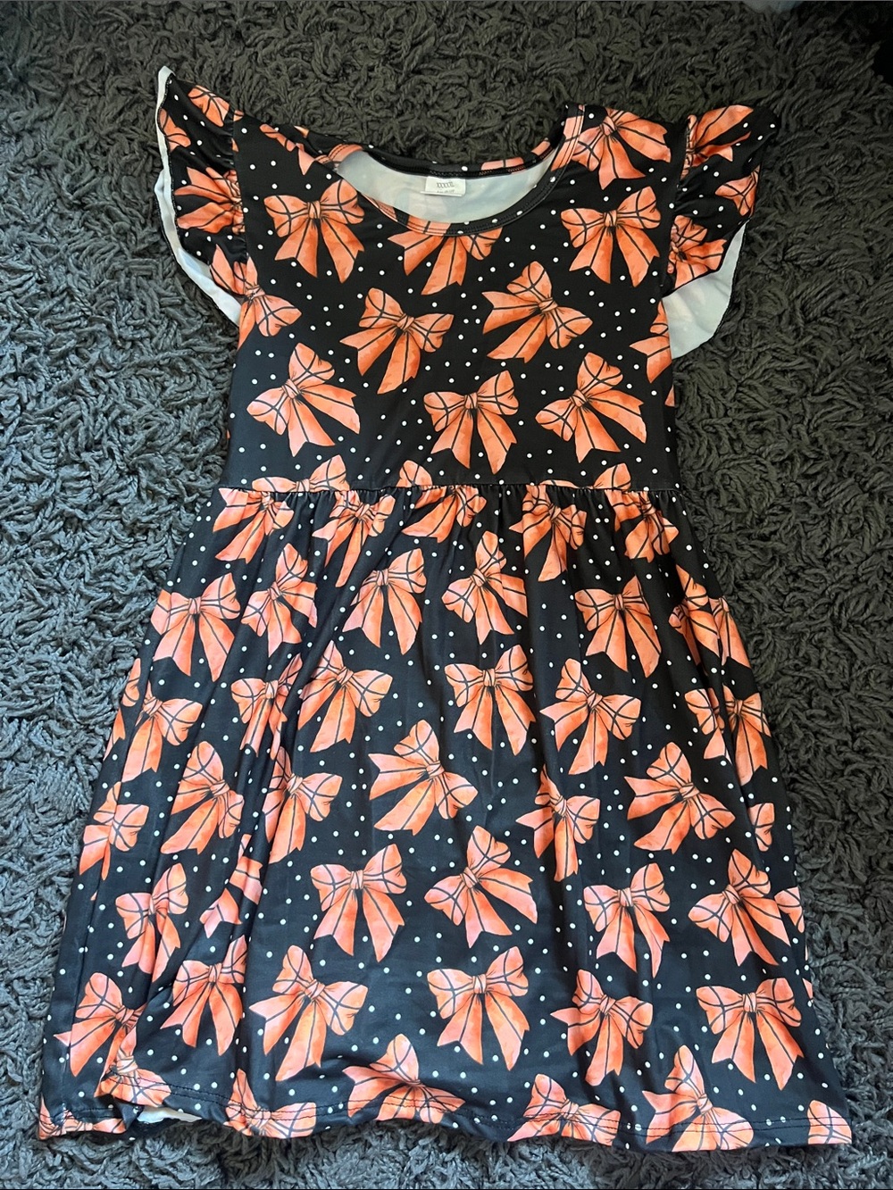 Girls Black Dress with Basketball Bow Print